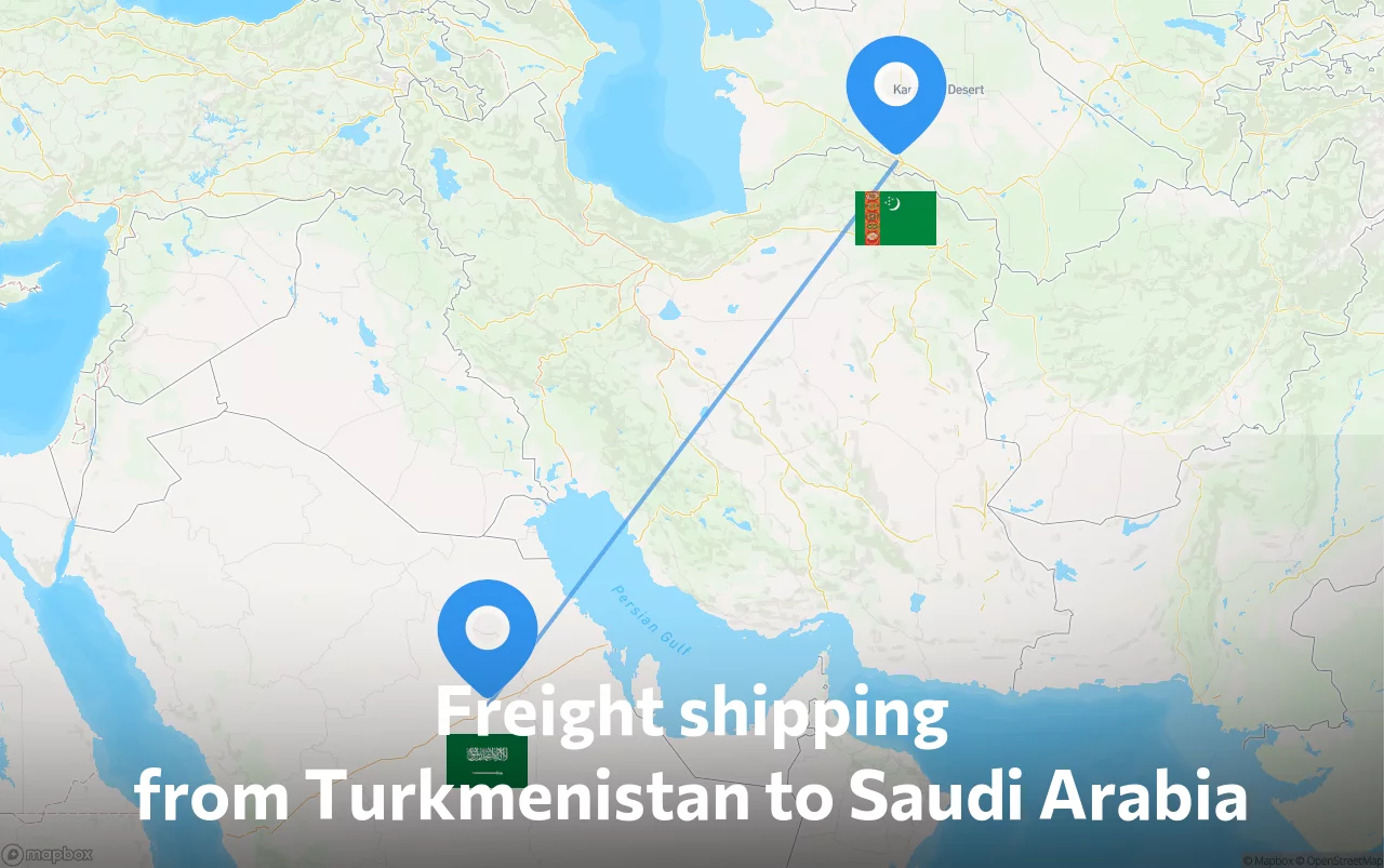 Shipping route from Turkmenistan to Saudi Arabia