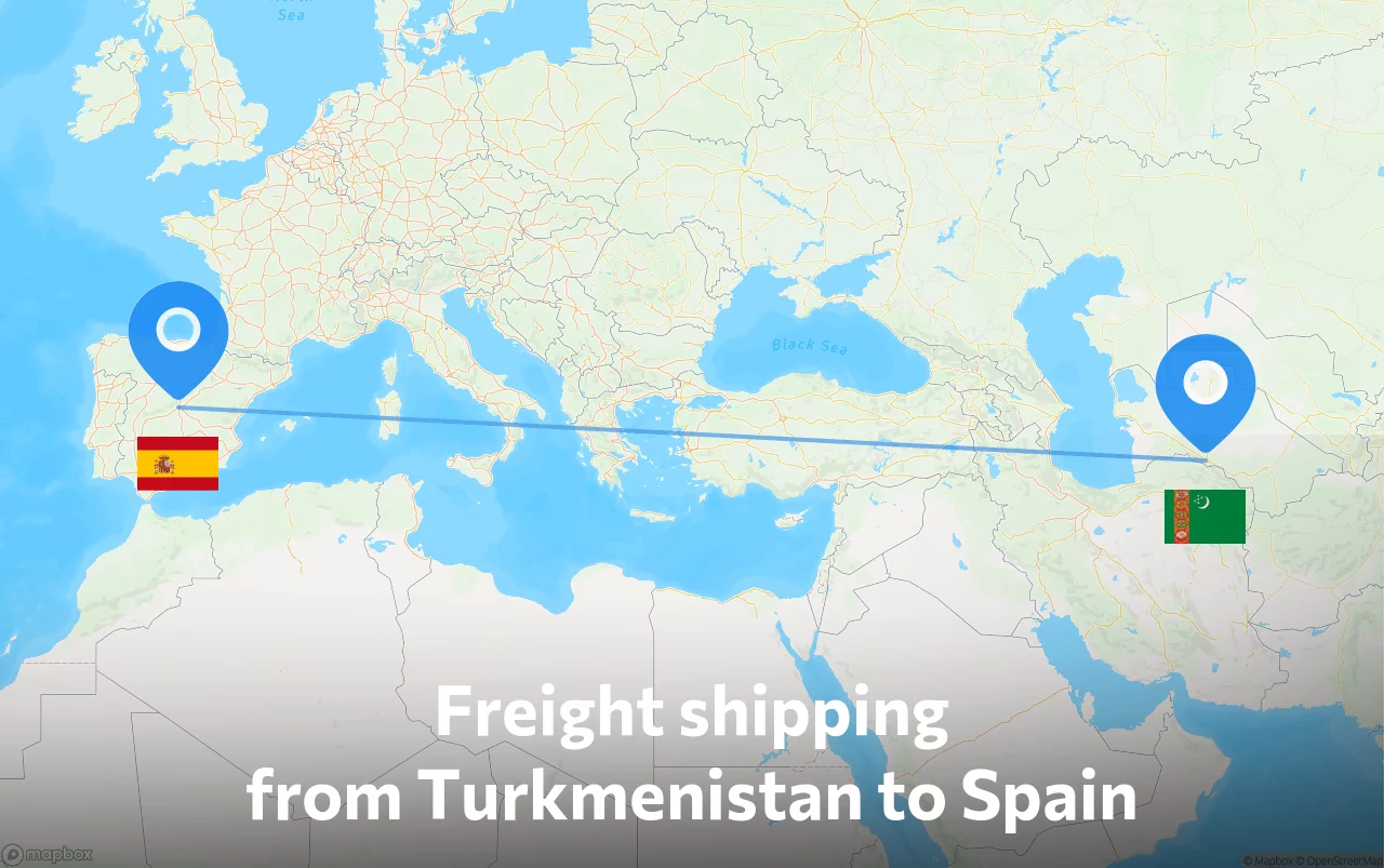 Shipping route from Turkmenistan to Spain