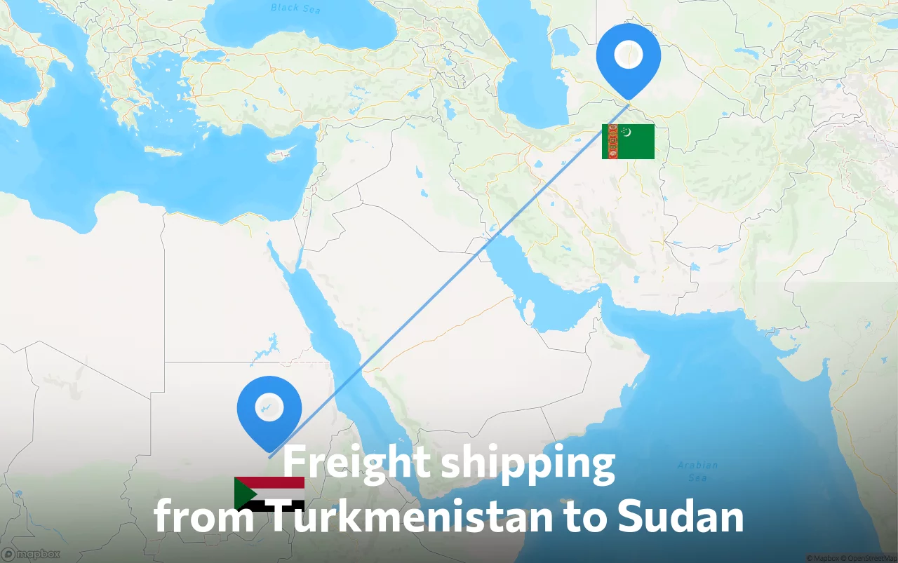 Shipping route from Turkmenistan to Sudan