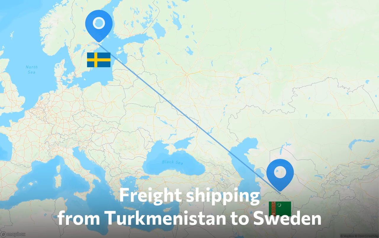 Shipping route from Turkmenistan to Sweden