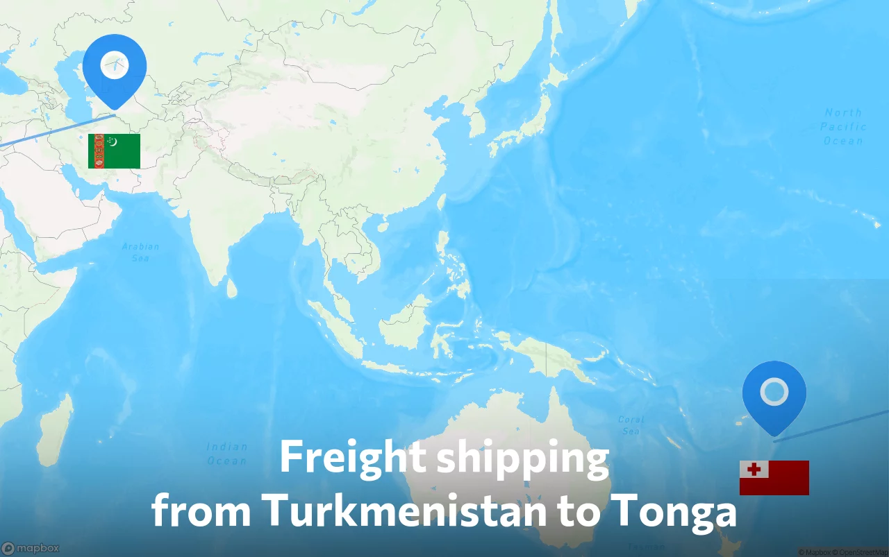 Shipping route from Turkmenistan to Tonga