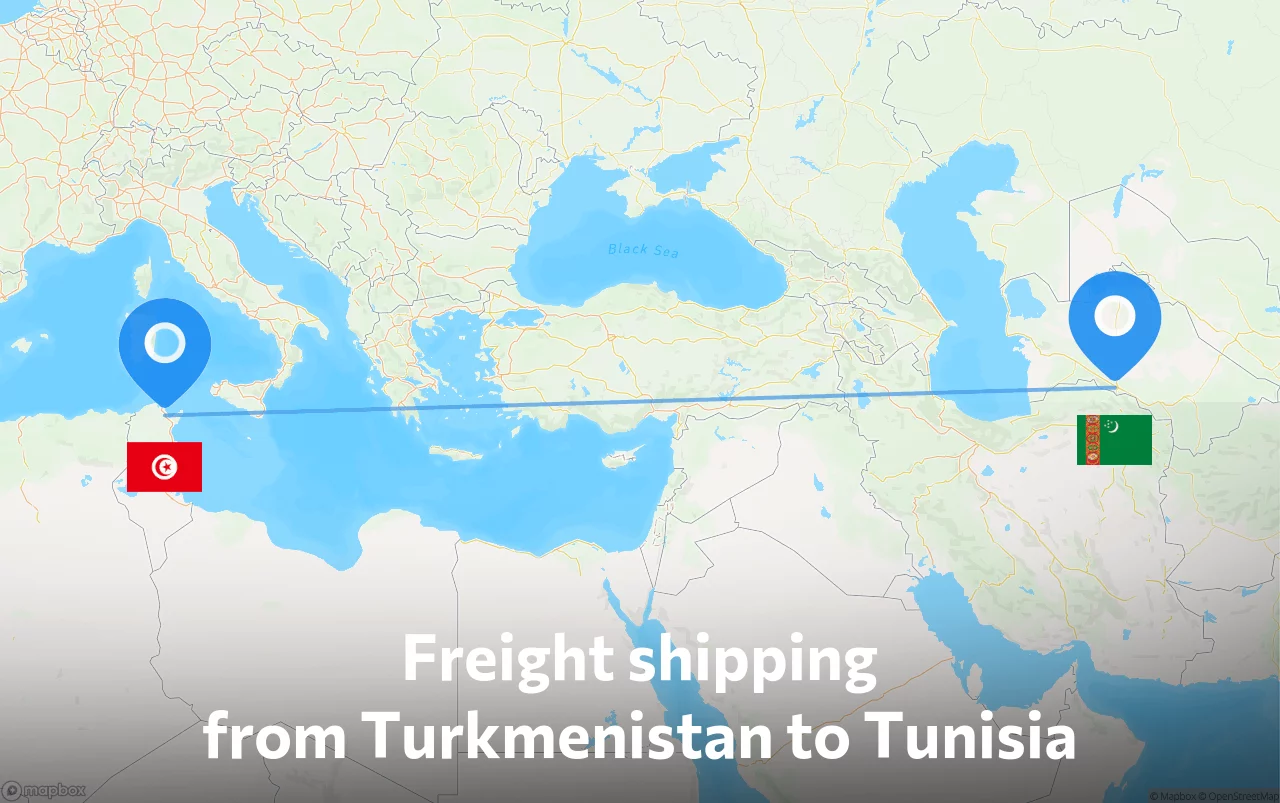 Shipping route from Turkmenistan to Tunisia