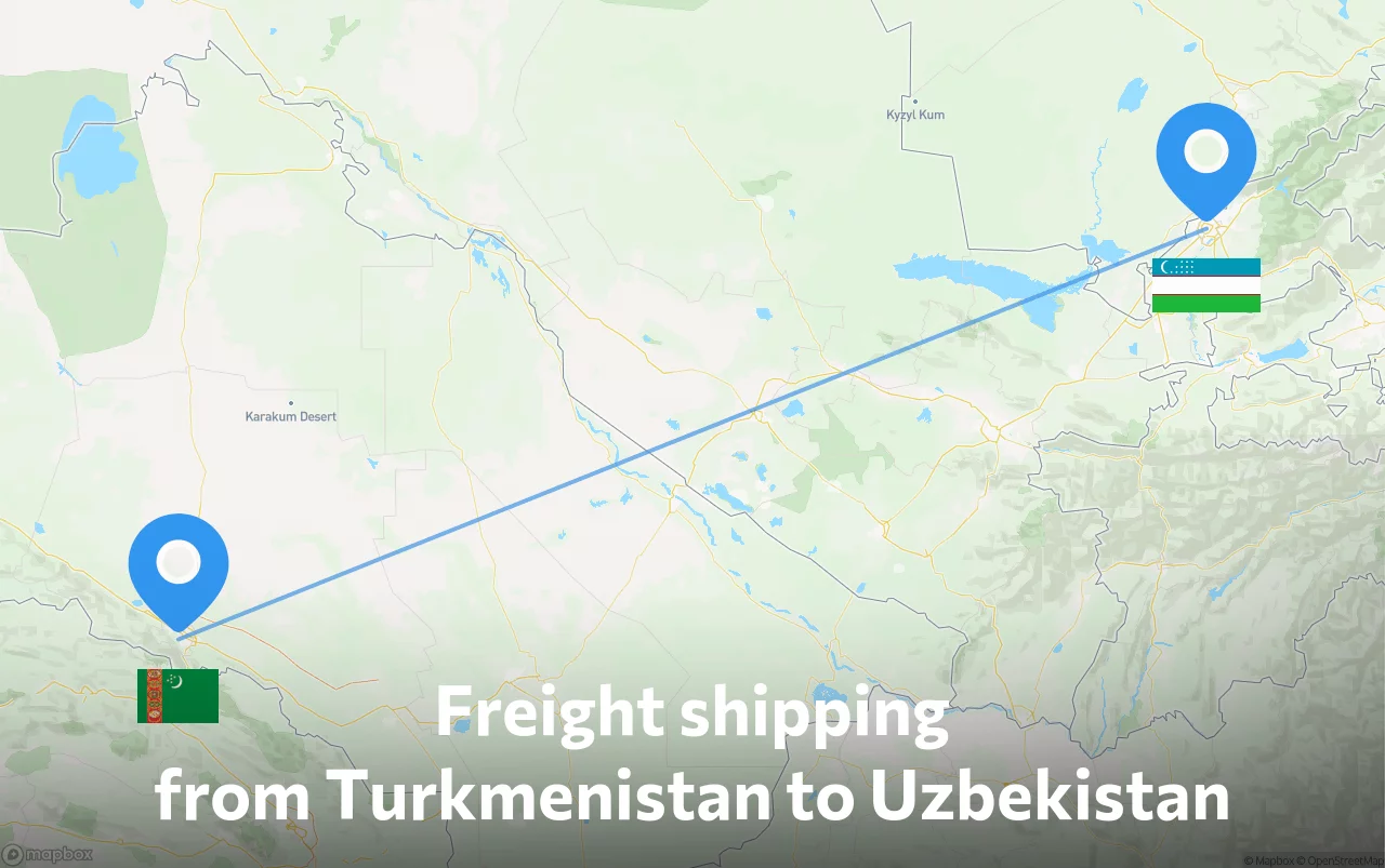 Shipping route from Turkmenistan to Uzbekistan