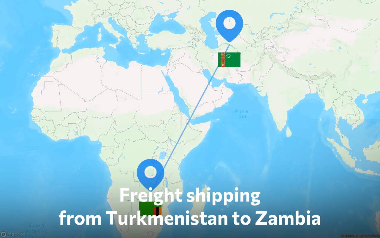 Shipping route from Turkmenistan to Zambia