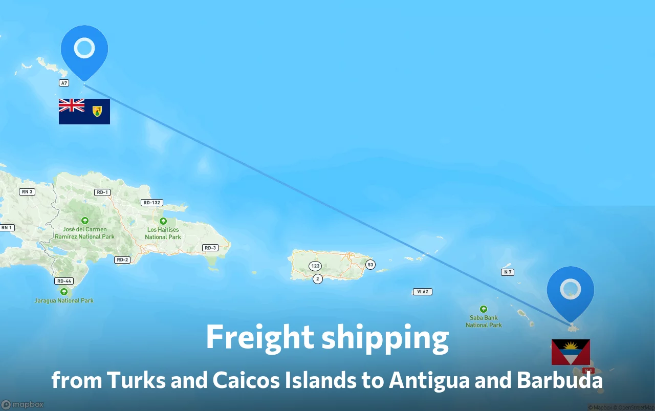 Shipping route from Turks and Caicos Islands to Antigua and Barbuda