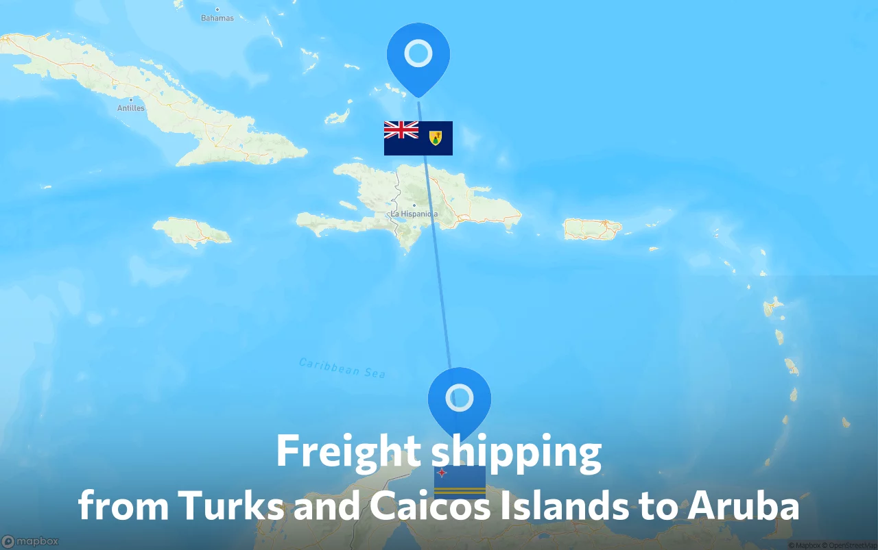 Shipping route from Turks and Caicos Islands to Aruba