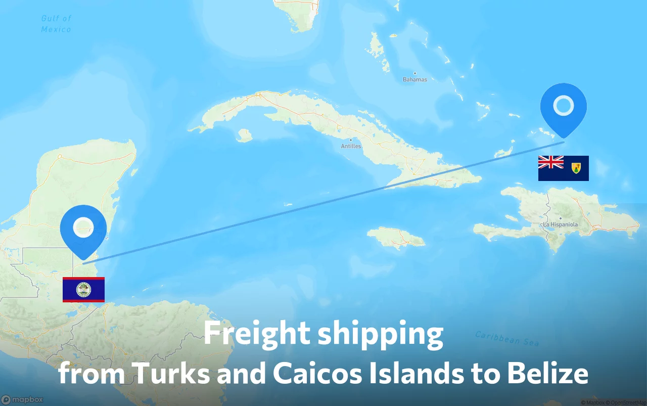Shipping route from Turks and Caicos Islands to Belize