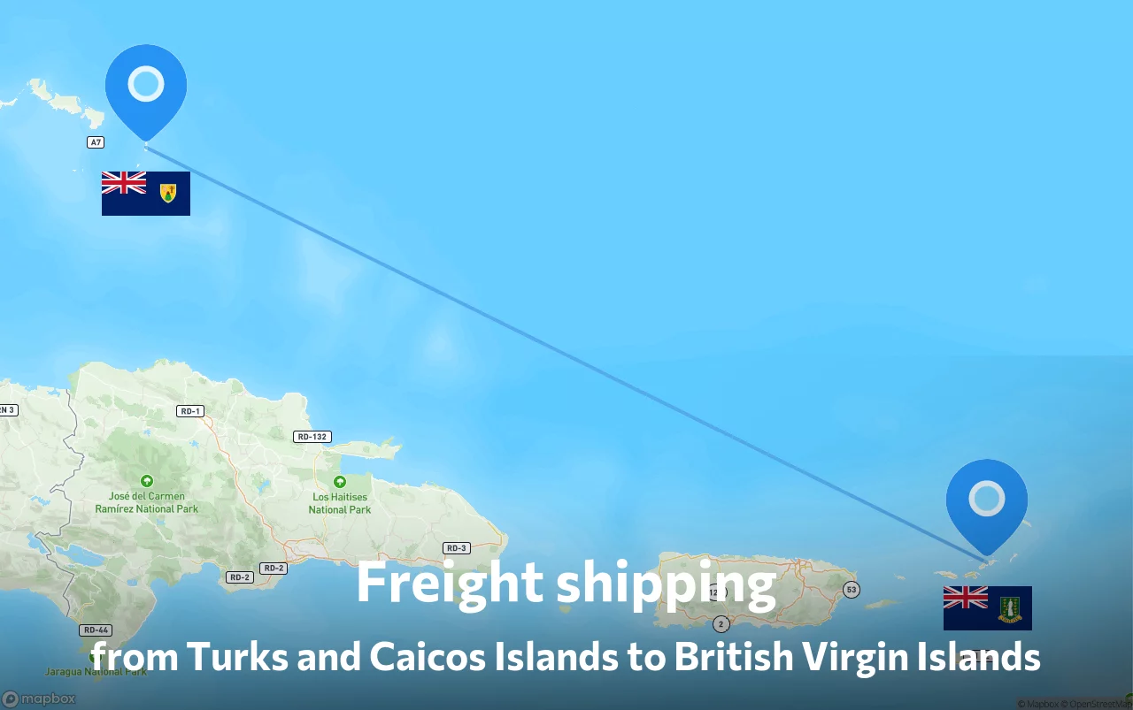 Shipping route from Turks and Caicos Islands to British Virgin Islands
