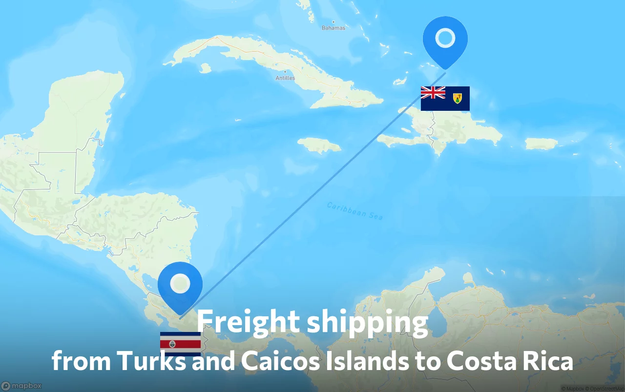 Shipping route from Turks and Caicos Islands to Costa Rica