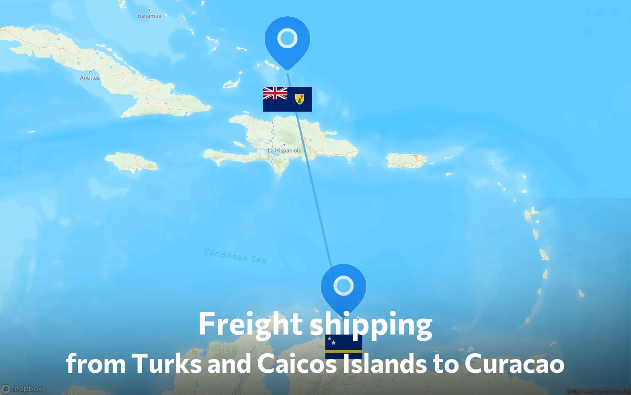 Shipping route from Turks and Caicos Islands to Curacao
