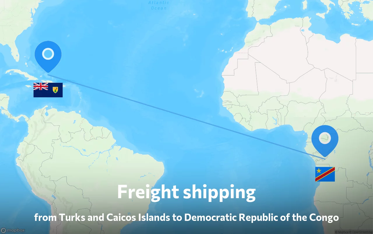 Shipping route from Turks and Caicos Islands to Democratic Republic of the Congo