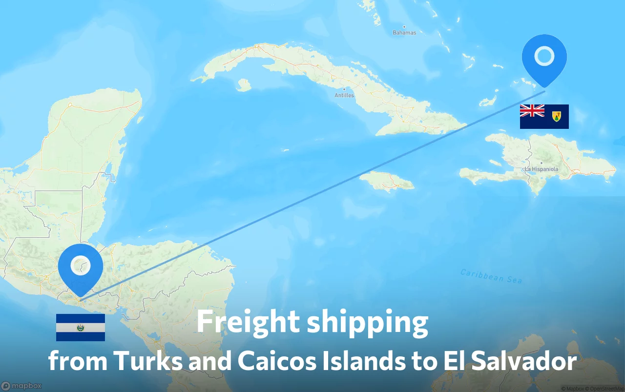 Shipping route from Turks and Caicos Islands to El Salvador