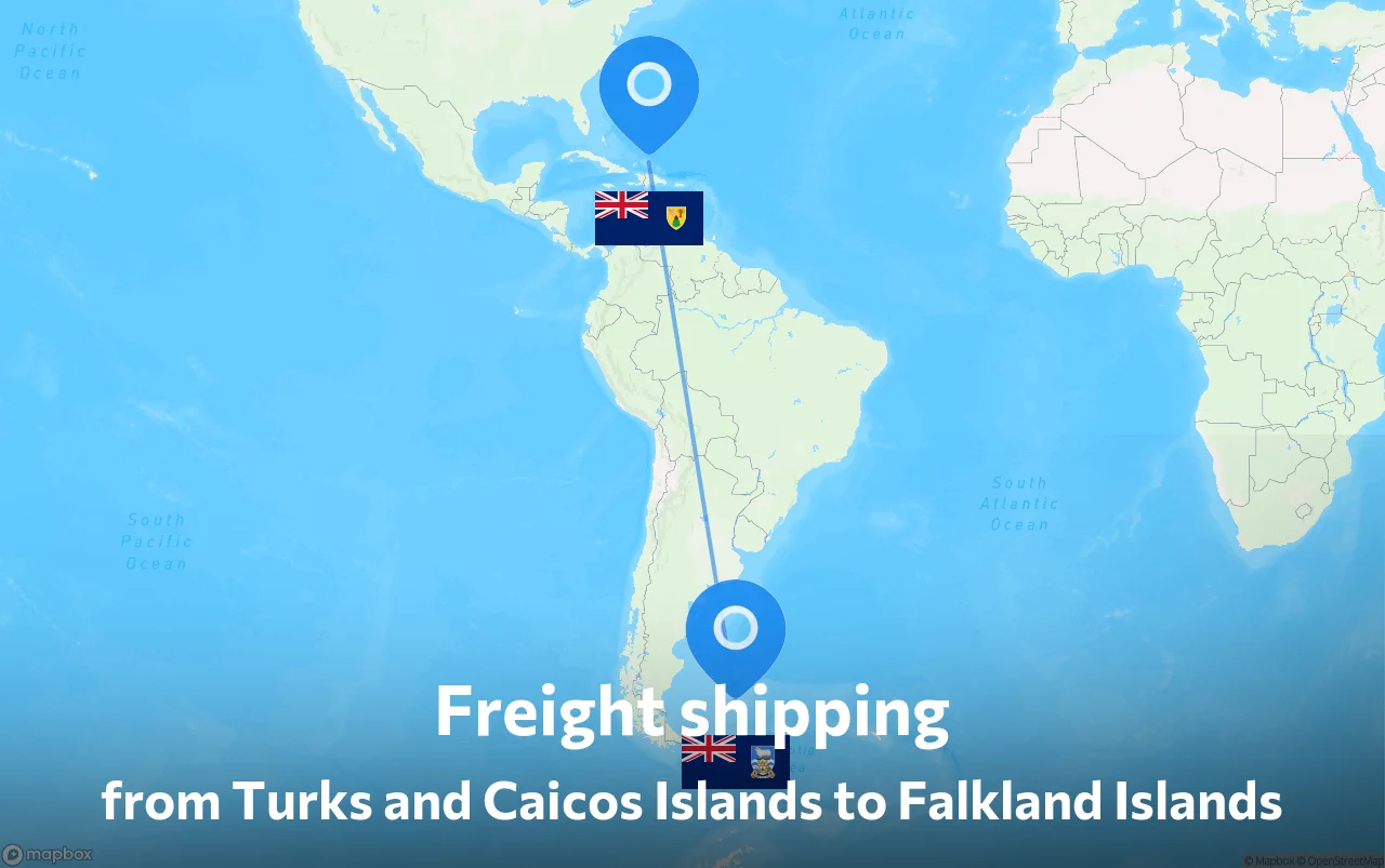 Shipping route from Turks and Caicos Islands to Falkland Islands