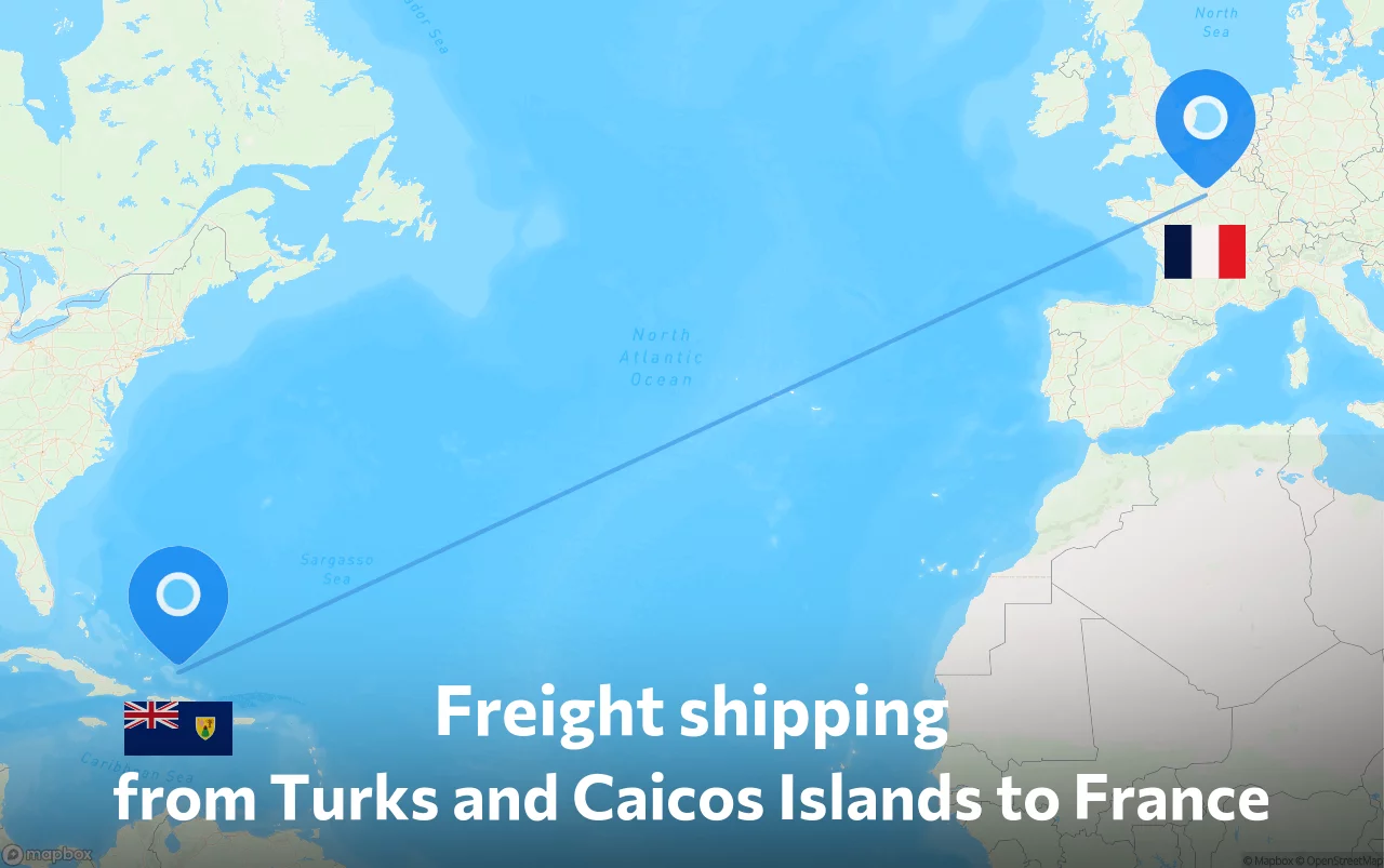 Shipping route from Turks and Caicos Islands to France