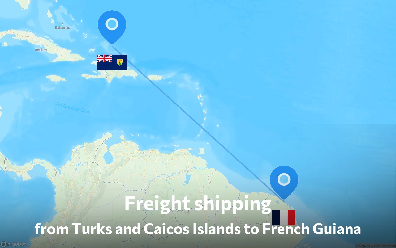 Shipping route from Turks and Caicos Islands to French Guiana
