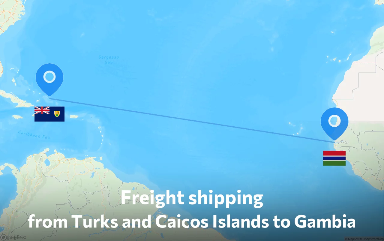 Shipping route from Turks and Caicos Islands to Gambia