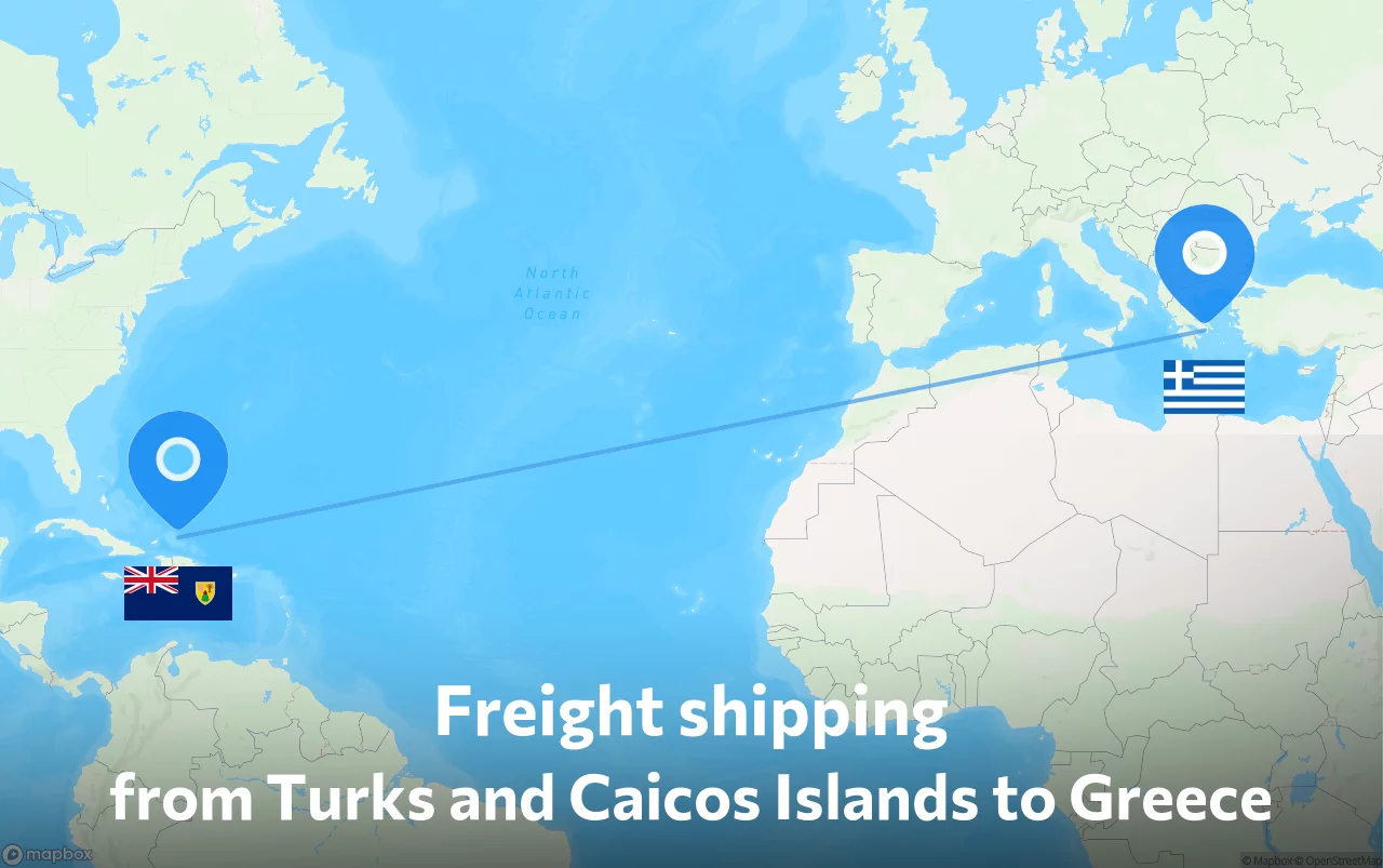 Shipping route from Turks and Caicos Islands to Greece