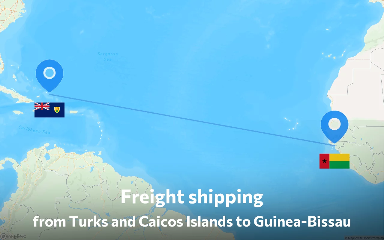 Shipping route from Turks and Caicos Islands to Guinea-Bissau
