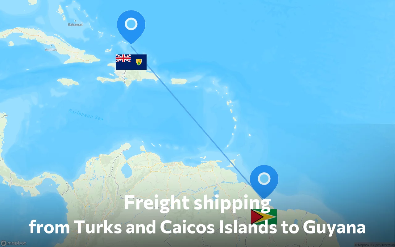 Shipping route from Turks and Caicos Islands to Guyana