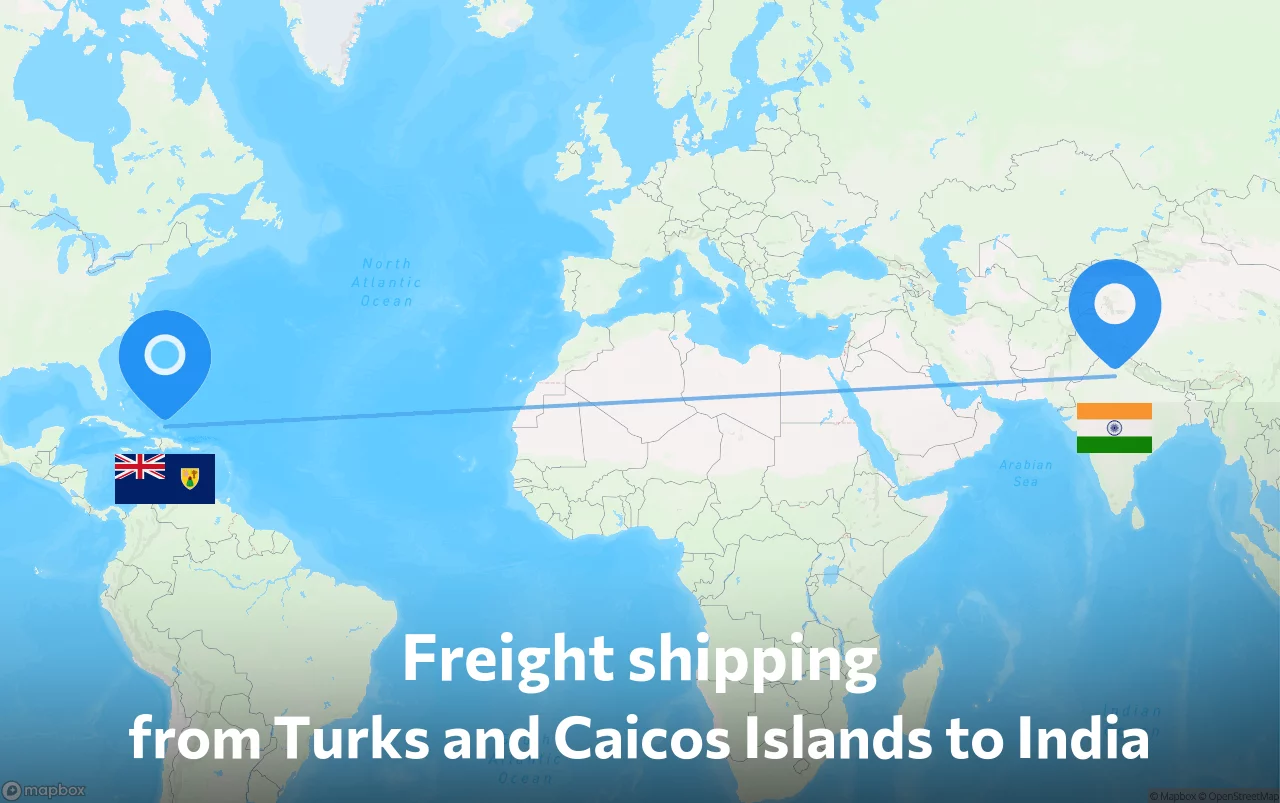 Shipping route from Turks and Caicos Islands to India