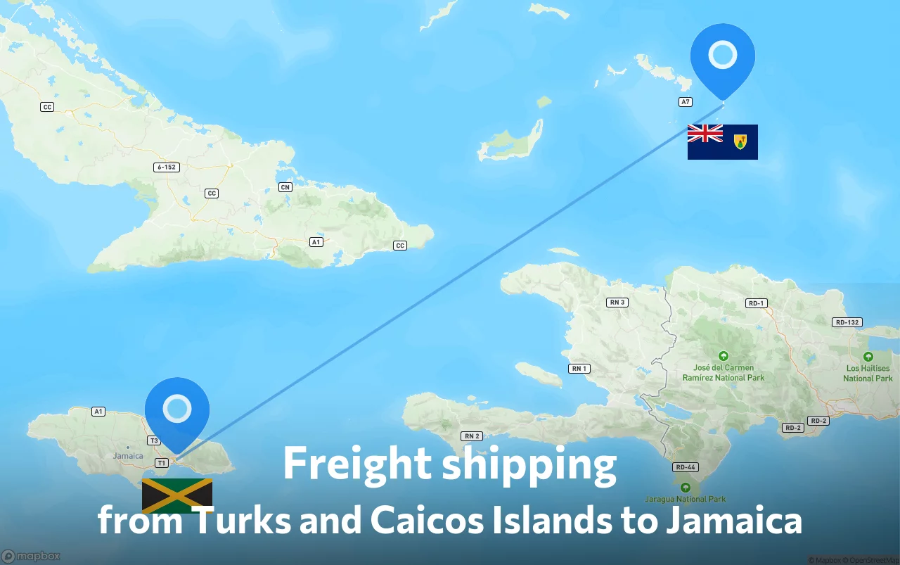 Shipping route from Turks and Caicos Islands to Jamaica