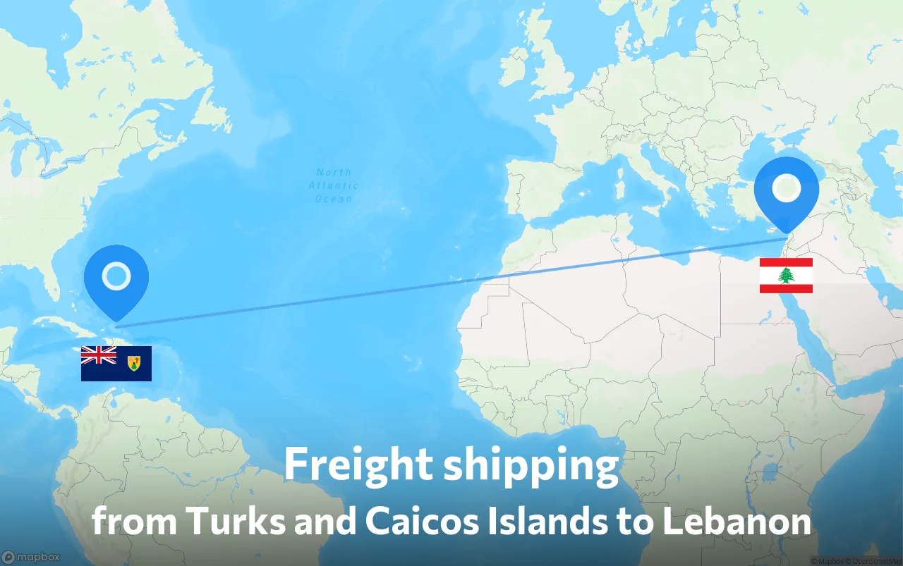 Shipping route from Turks and Caicos Islands to Lebanon