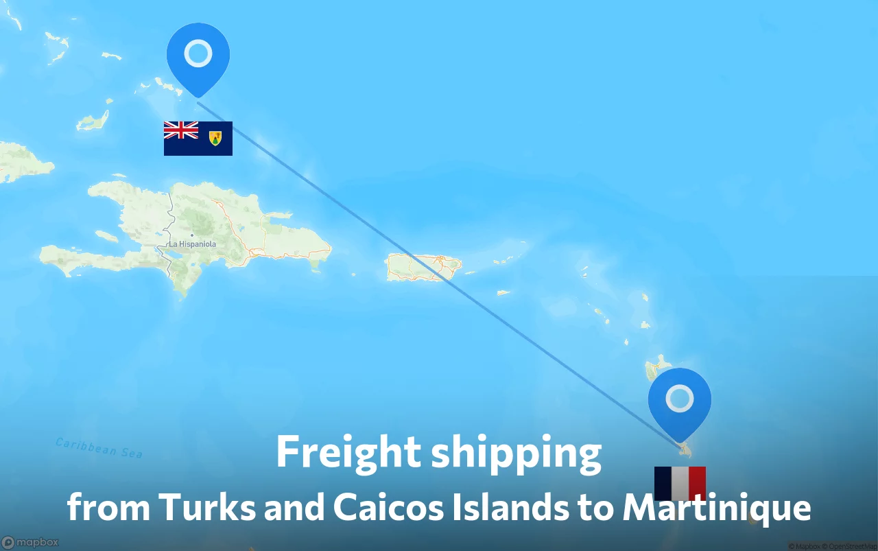 Shipping route from Turks and Caicos Islands to Martinique