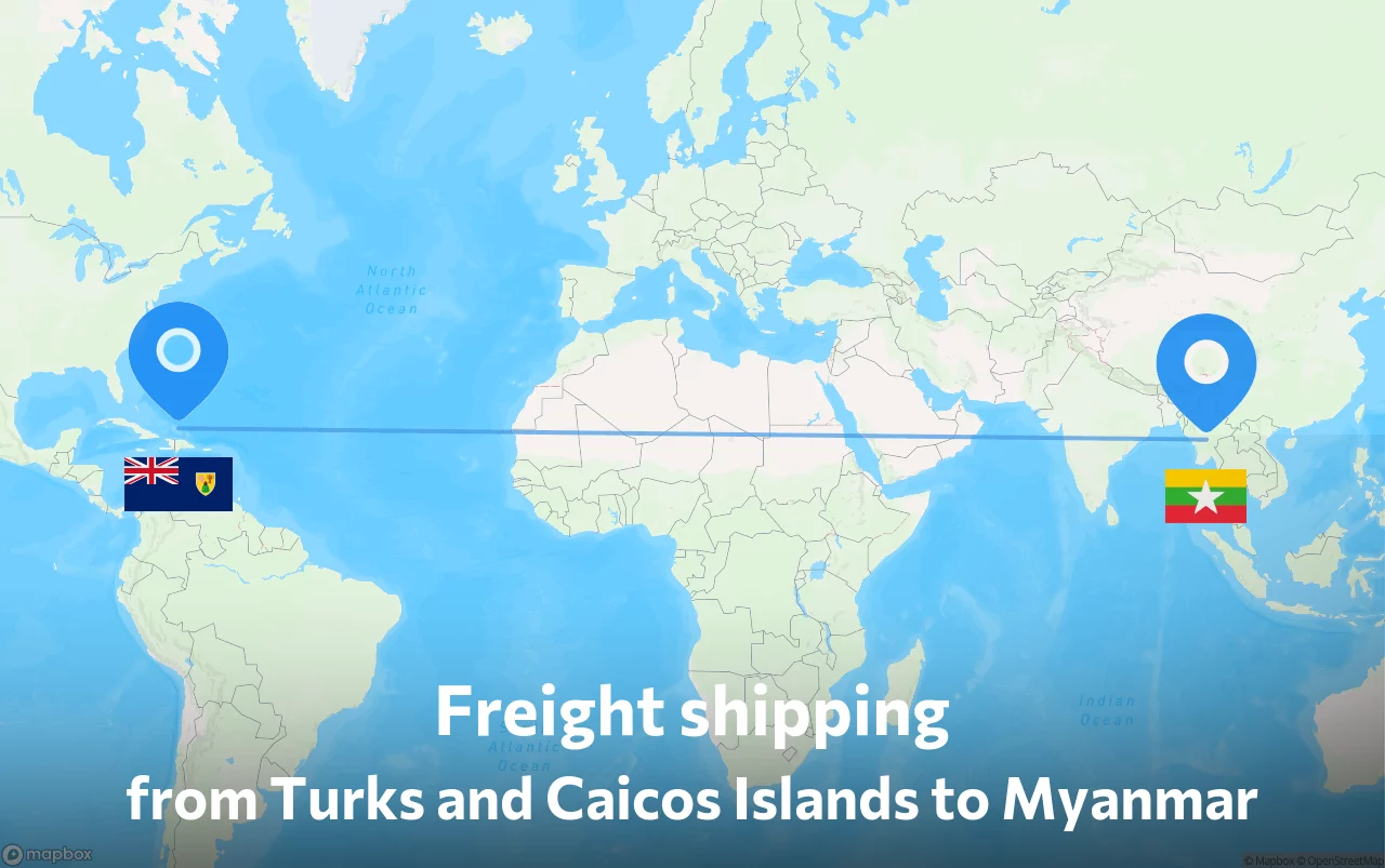 Shipping route from Turks and Caicos Islands to Myanmar