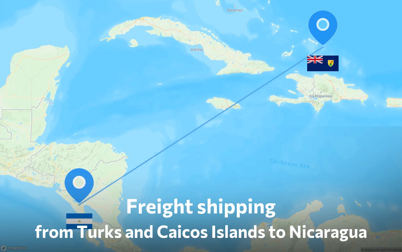 Shipping route from Turks and Caicos Islands to Nicaragua