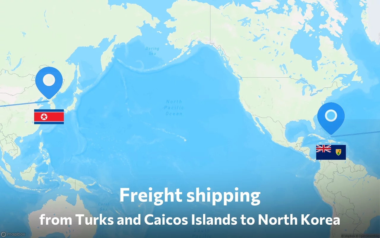 Shipping route from Turks and Caicos Islands to North Korea
