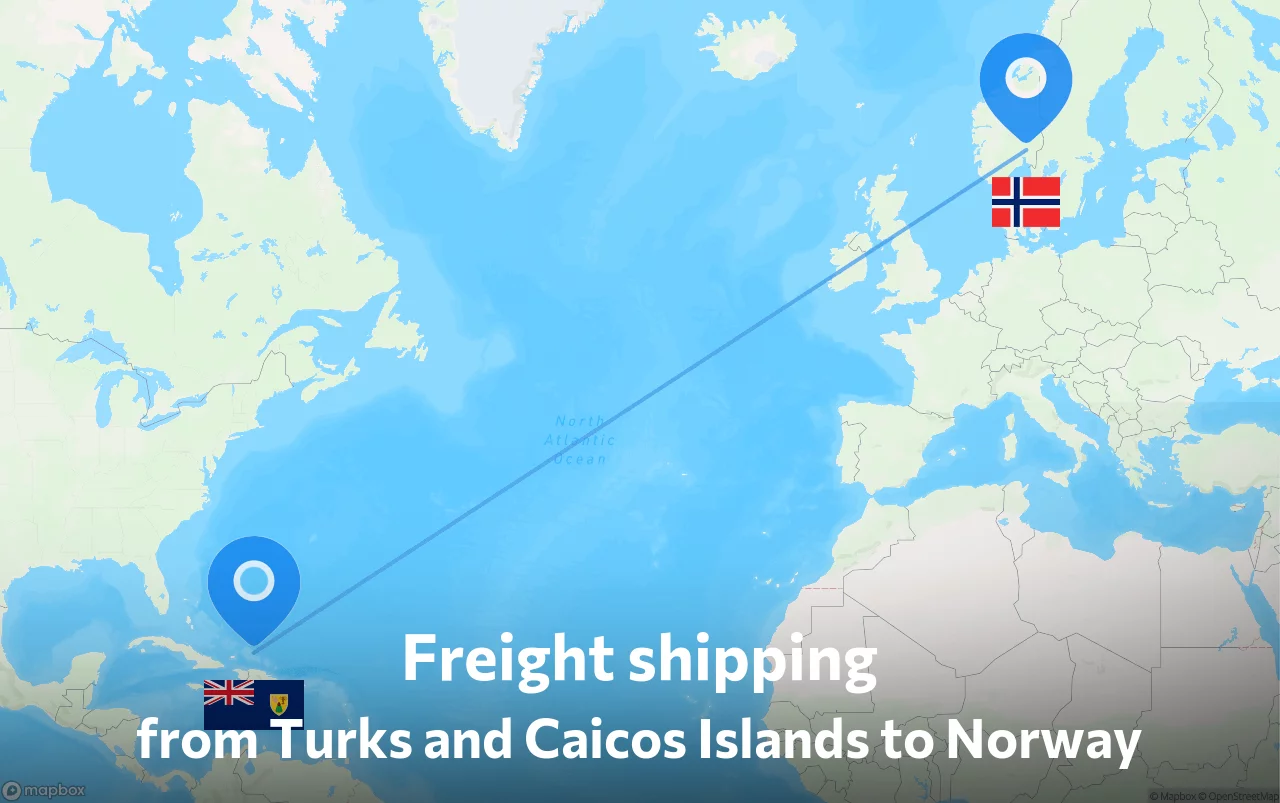 Shipping route from Turks and Caicos Islands to Norway