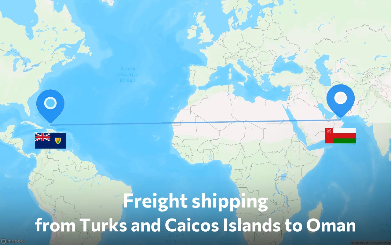 Shipping route from Turks and Caicos Islands to Oman