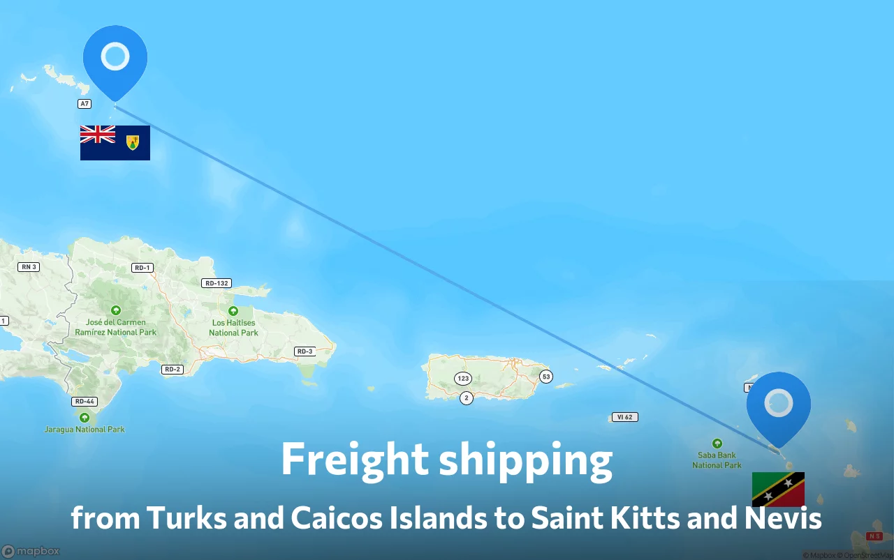 Shipping route from Turks and Caicos Islands to Saint Kitts and Nevis