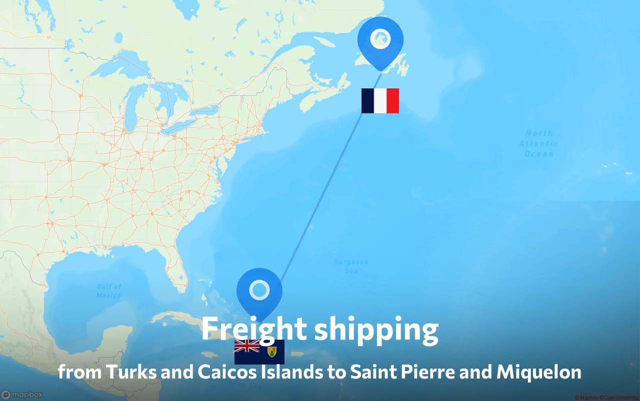 Shipping route from Turks and Caicos Islands to Saint Pierre and Miquelon