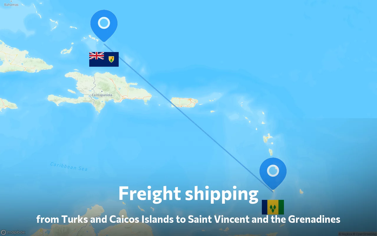 Shipping route from Turks and Caicos Islands to Saint Vincent and the Grenadines