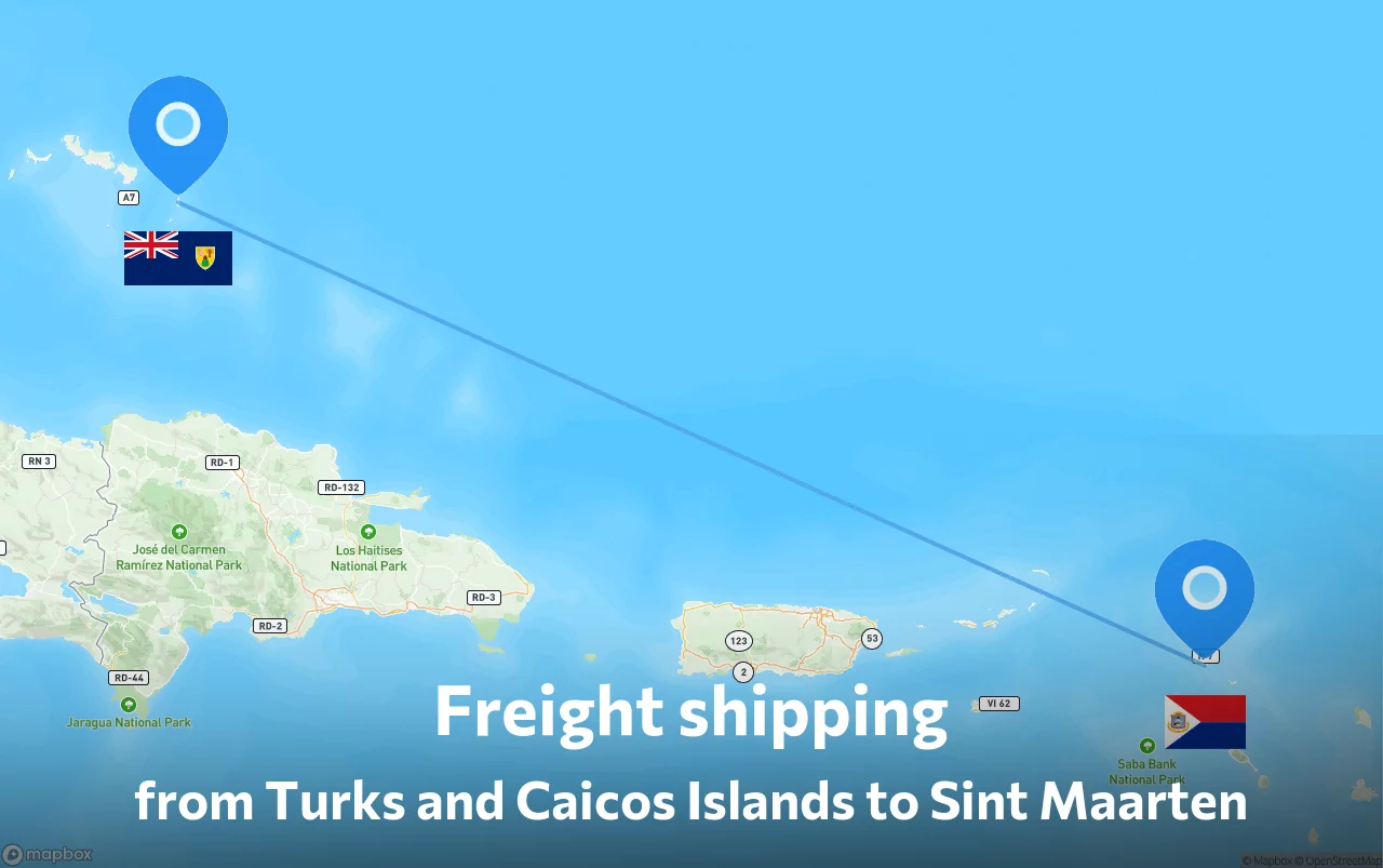 Shipping route from Turks and Caicos Islands to Sint Maarten