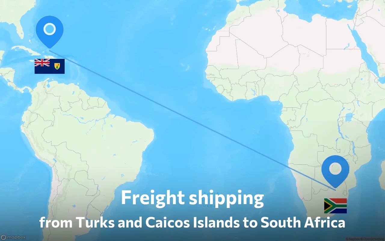 Shipping route from Turks and Caicos Islands to South Africa