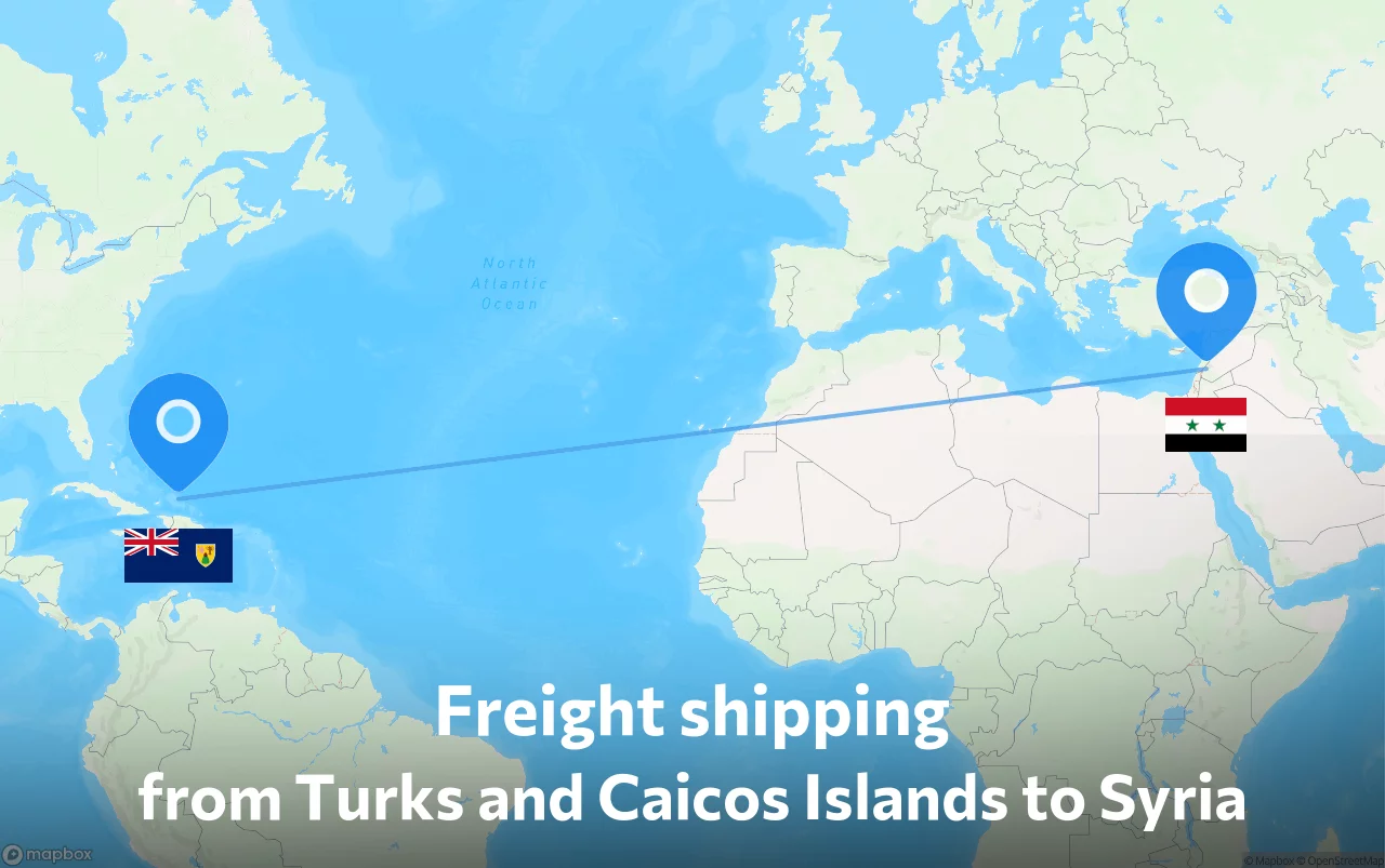 Shipping route from Turks and Caicos Islands to Syria