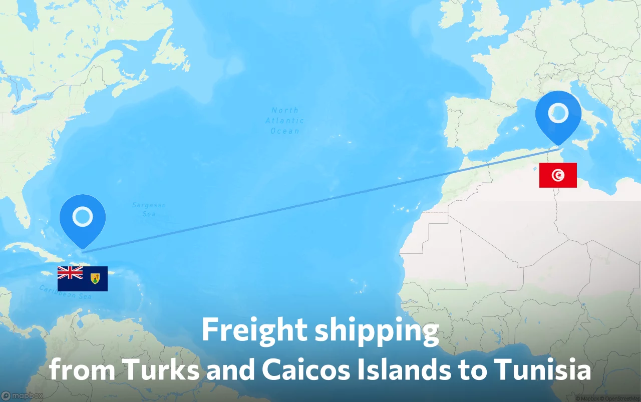Shipping route from Turks and Caicos Islands to Tunisia