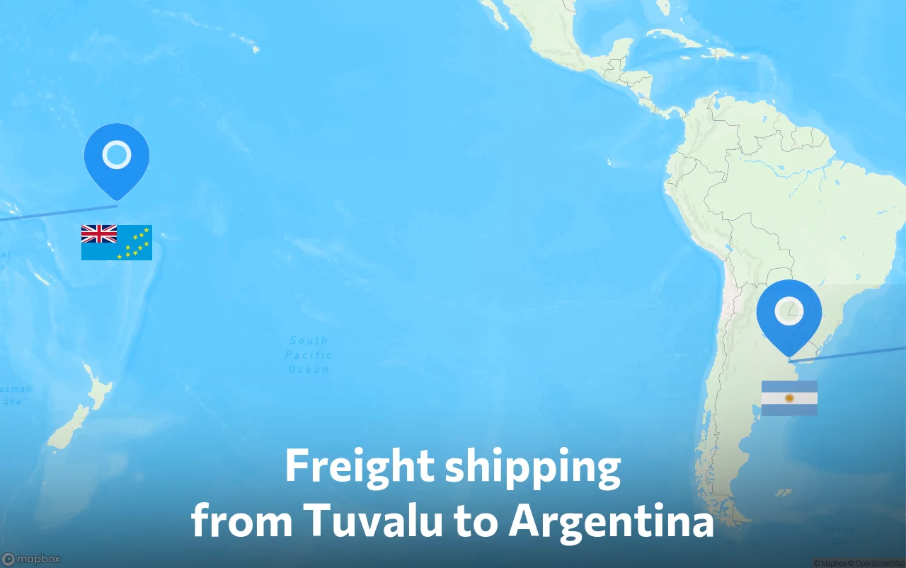 Shipping route from Tuvalu to Argentina