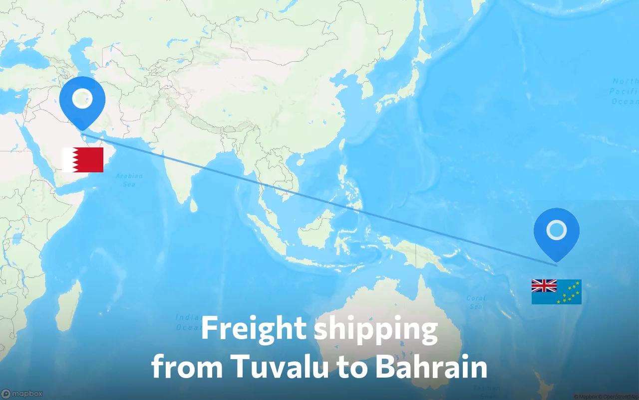 Shipping route from Tuvalu to Bahrain