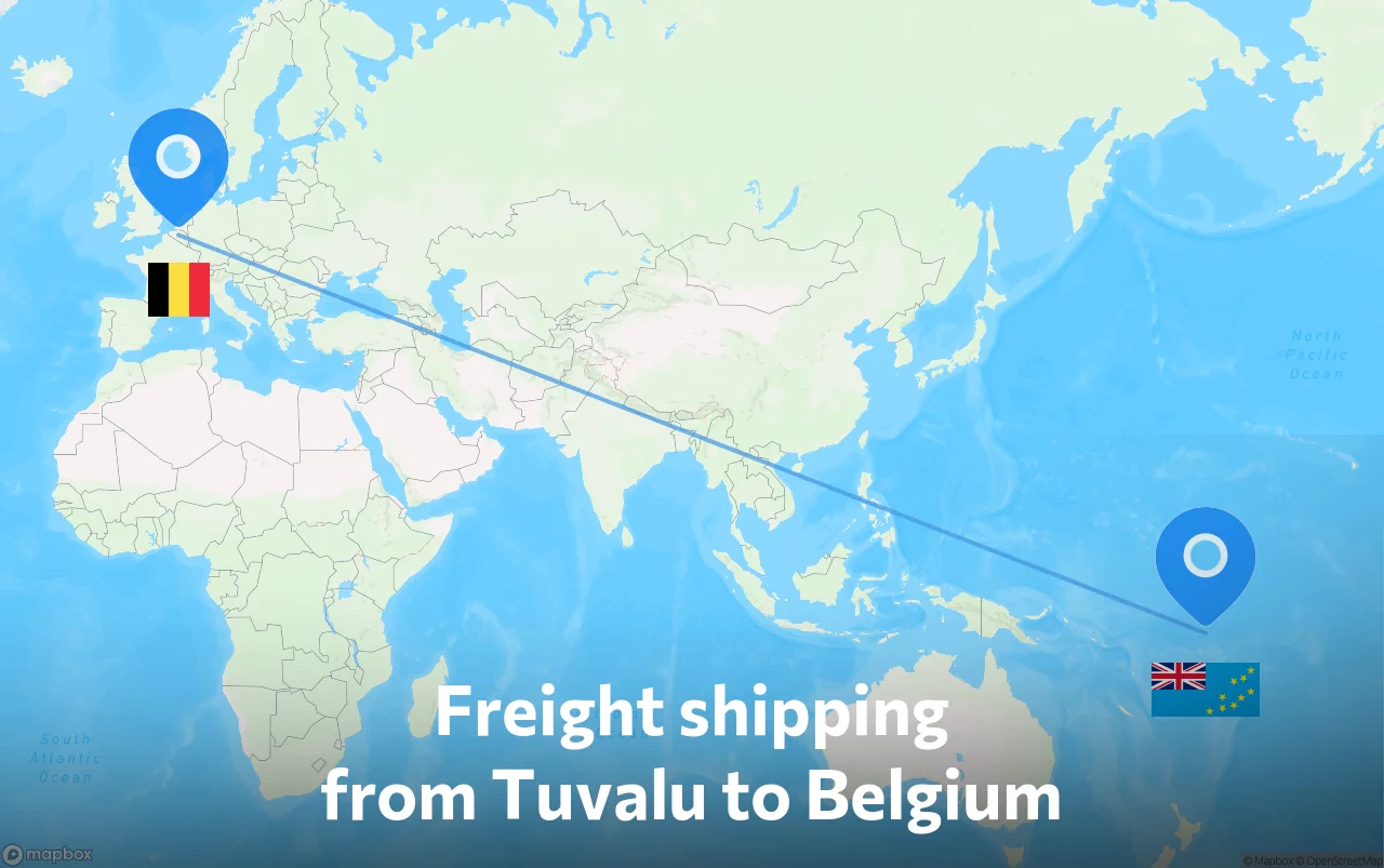 Shipping route from Tuvalu to Belgium