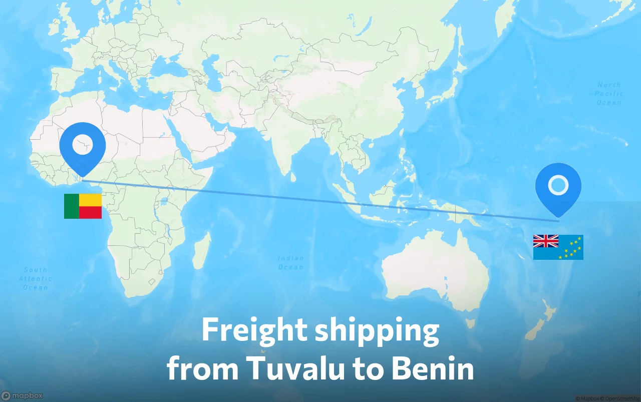 Shipping route from Tuvalu to Benin