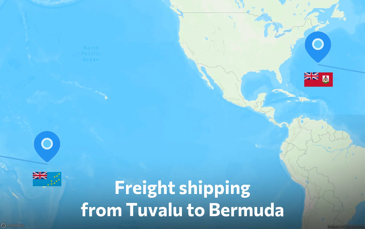 Shipping route from Tuvalu to Bermuda