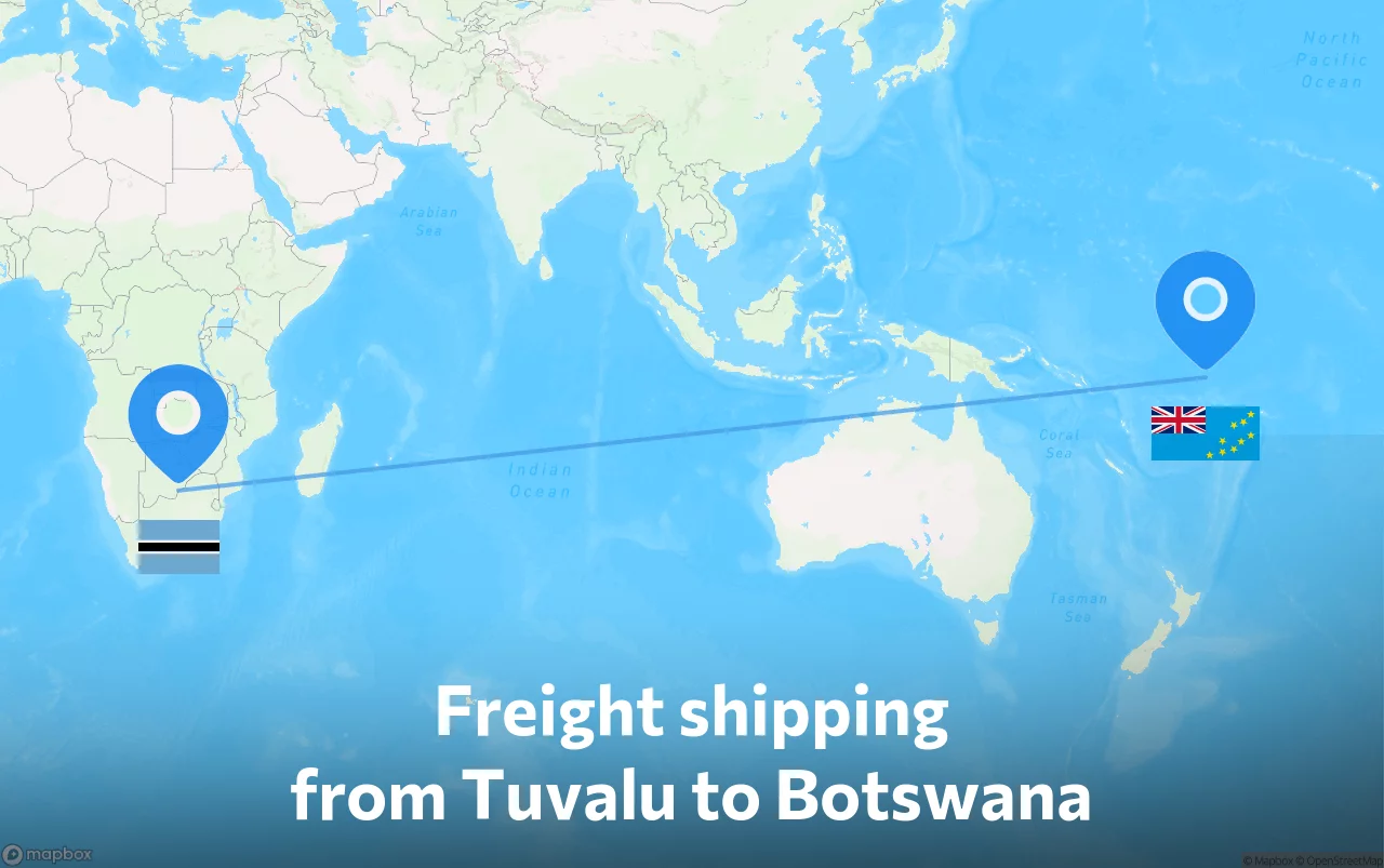 Shipping route from Tuvalu to Botswana