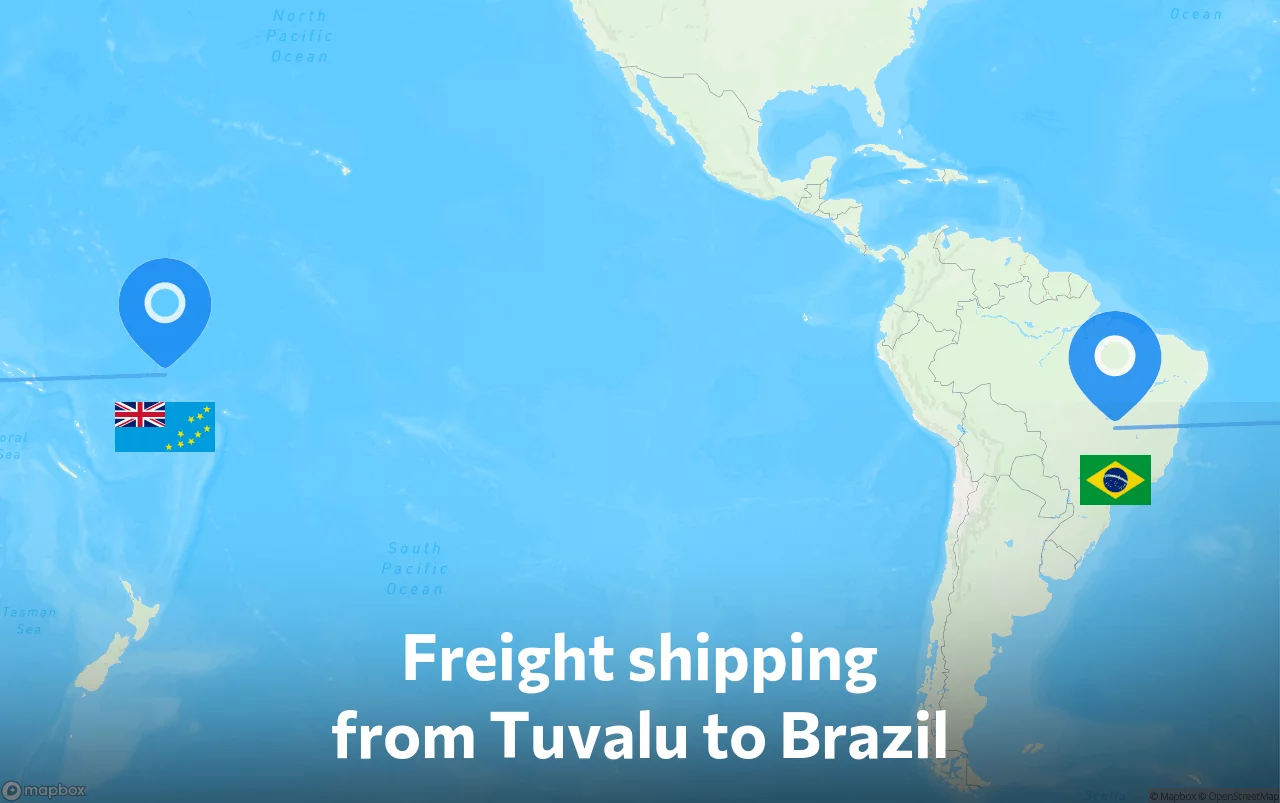 Shipping route from Tuvalu to Brazil