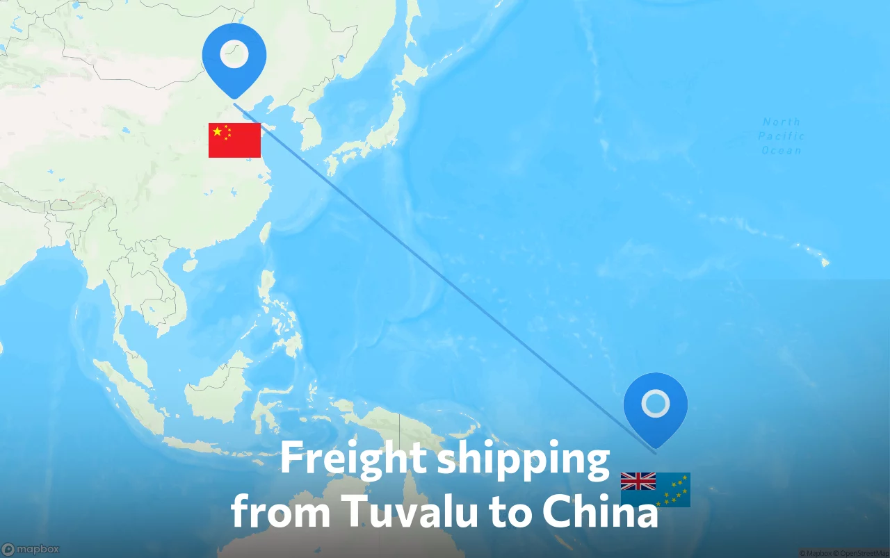 Shipping route from Tuvalu to China