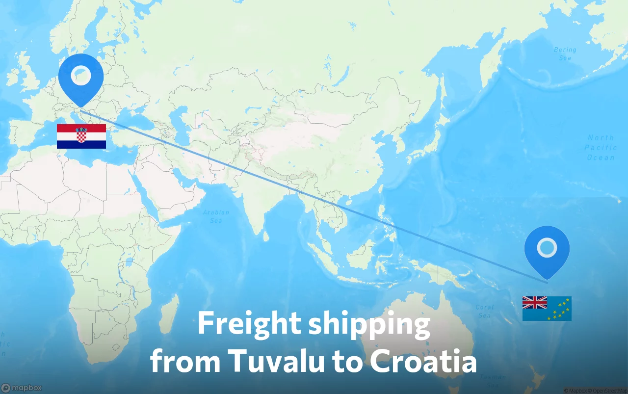Shipping route from Tuvalu to Croatia