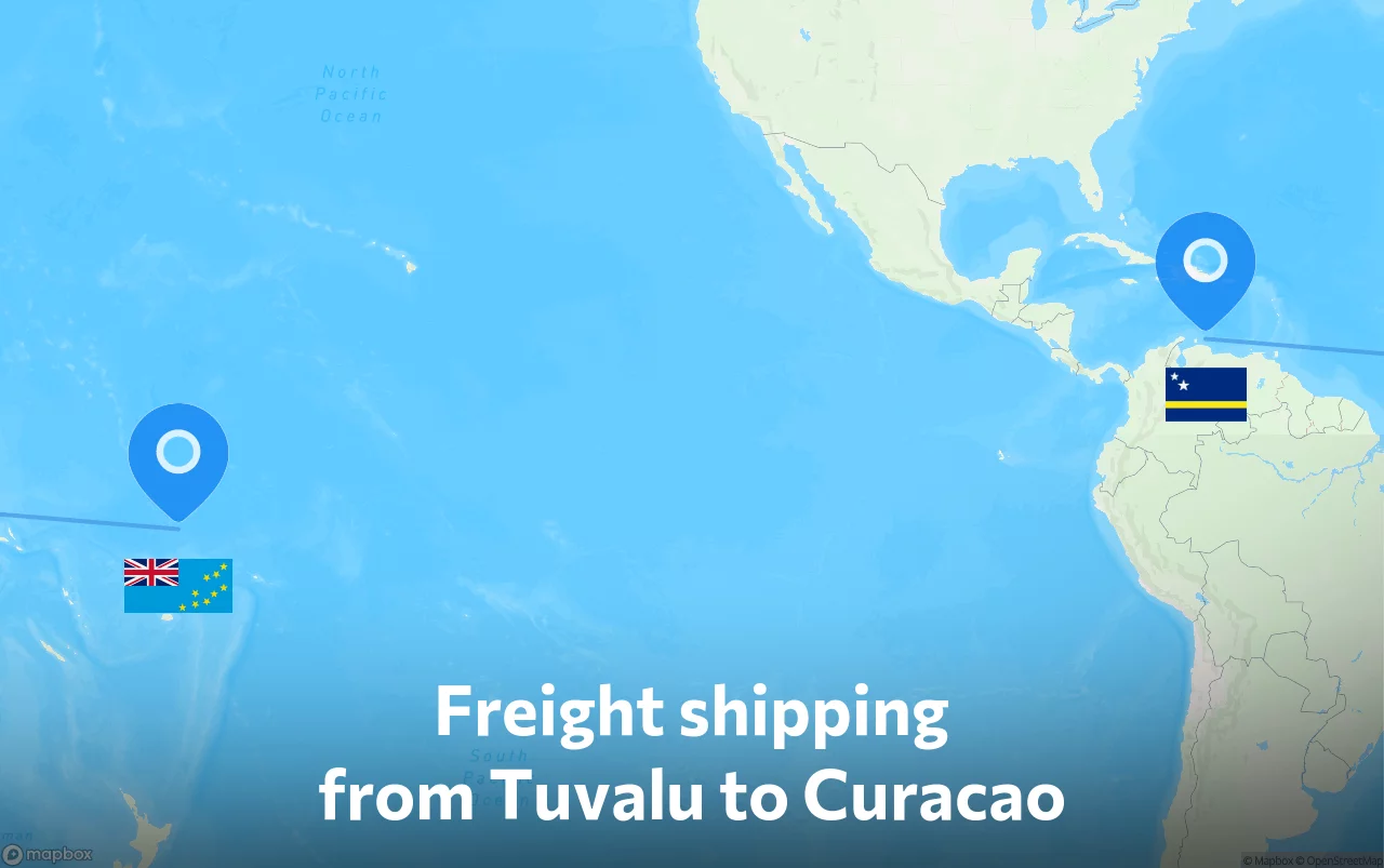 Shipping route from Tuvalu to Curacao