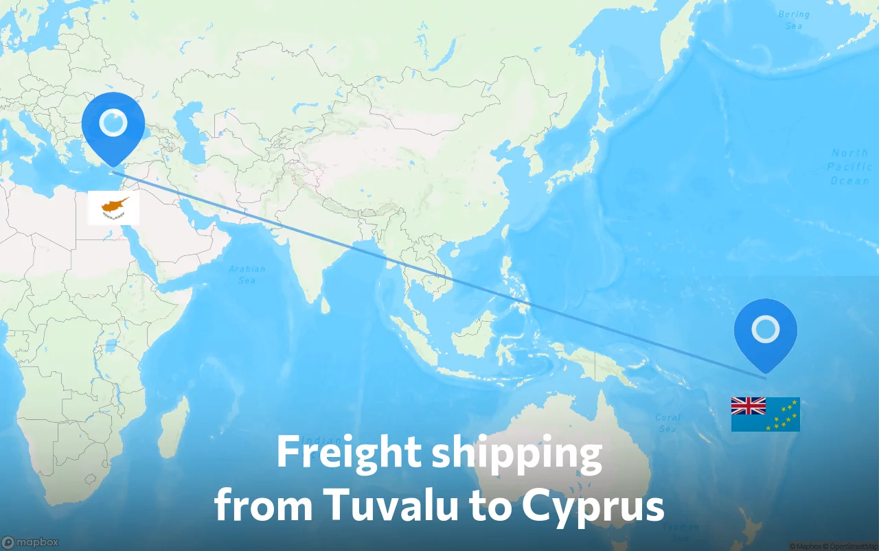 Shipping route from Tuvalu to Cyprus